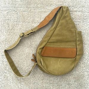 Vintage LL Bean Ameribag Olive Tan Leather Adjustable Shoulder Bag Crossbody
